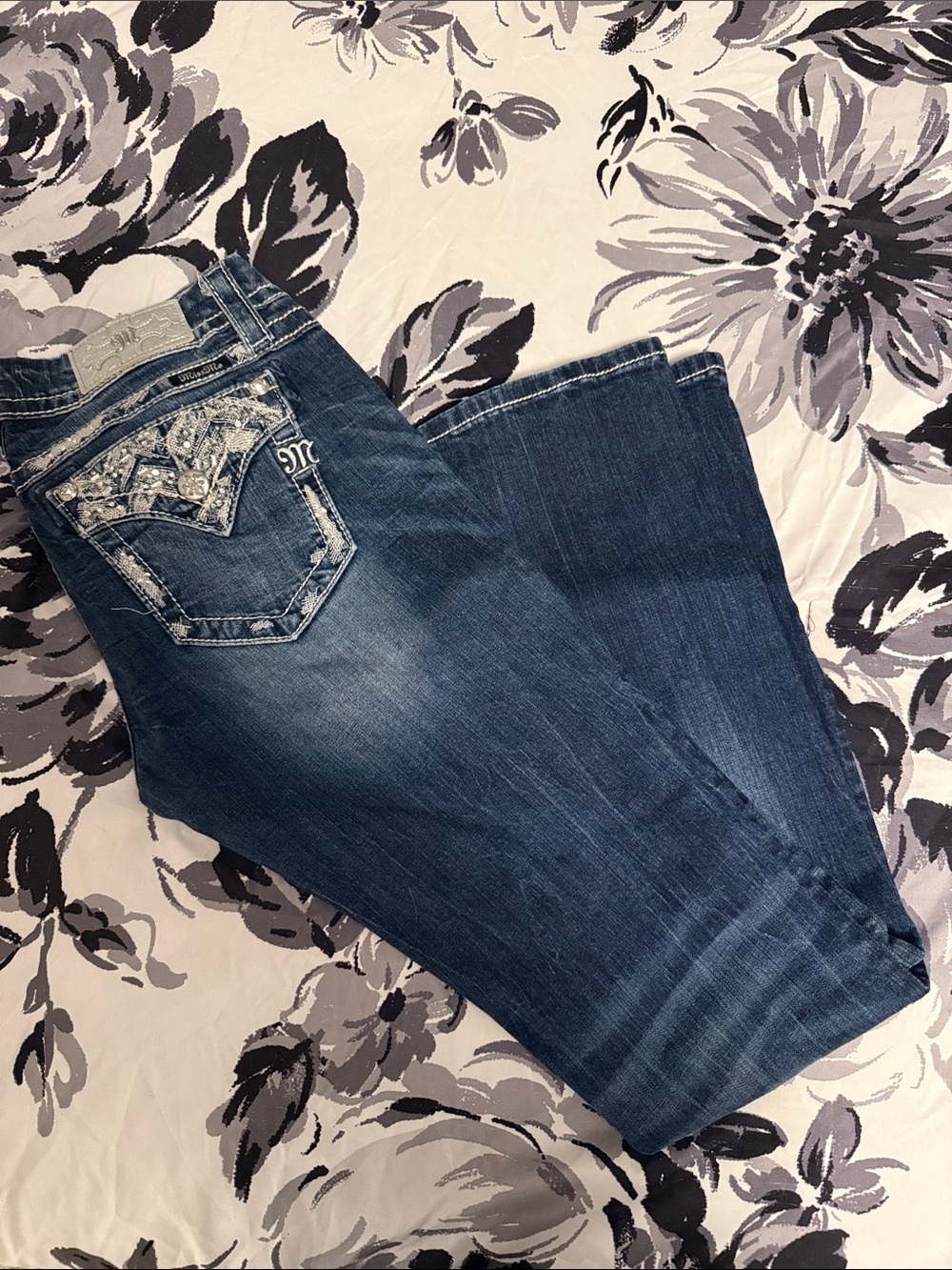 Miss Me Dark Blue Embellished Straight Jeans